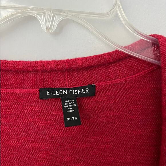 Eileen Fisher Long Line Cardigan Organic Linen Cotton Open Front Red Size XL - Picture 3 of 5